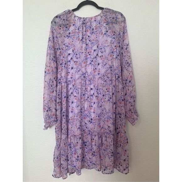 ADYSON PARKER Floral Tiered Puff Long Sleeve Dress In Strawberry Cream Combo NEW - Picture 8 of 8